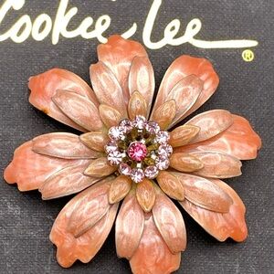 Flower Brooch Pin Enamel Rhinestones NWT